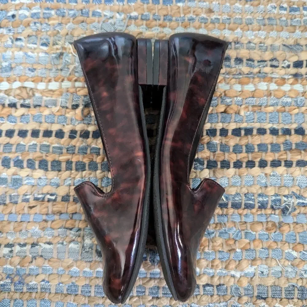 Liz Claiborne Desi Faux Patent Leather Marbled Loafer Shoes 6M Brown Red  Gloss